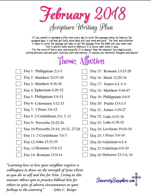 Scripture Writing Plan for February 2018