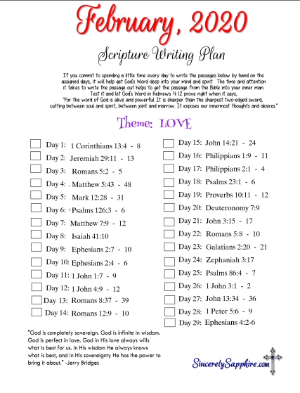 February 2020 scripture writing plan