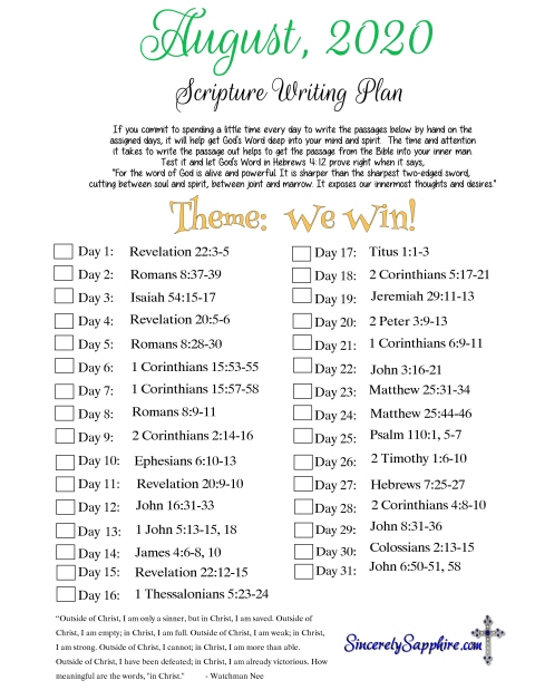 August 2020 scripture writing plan download here