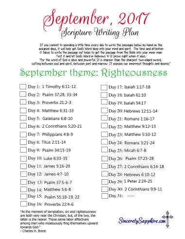 Scripture Writing Plan September 2017 | Sincerely, Sapphire