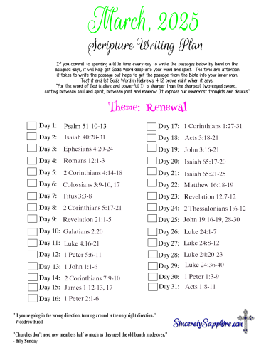 March 2025 Scripture Writing Plan Renewal | Sincerely, Sapphire