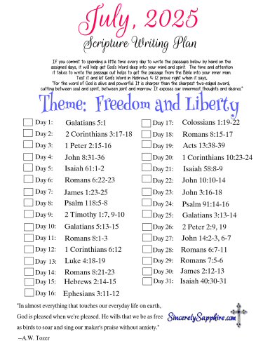 July 2025 Scripture Writing Plan Freedom and Liberty! | Sincerely, Sapphire