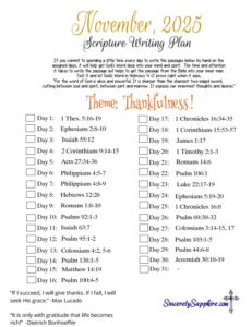 November, 2025 Scripture writing plan thumbnail.  Click here
